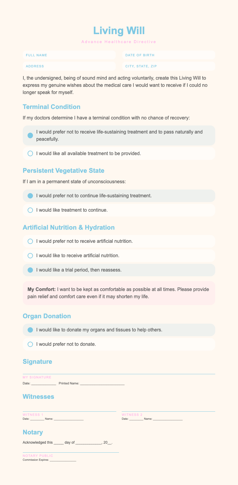 Soft Organic living will